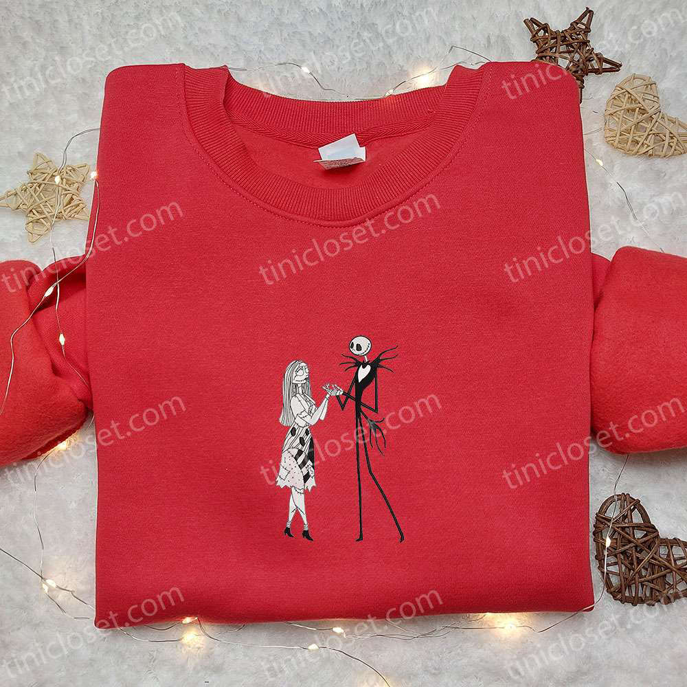 Best Gift Ideas: Jack And Sally Embroidered Hoodie & Nightmare Before Christmas Movie T-shirt – Perfect Couple s Present!