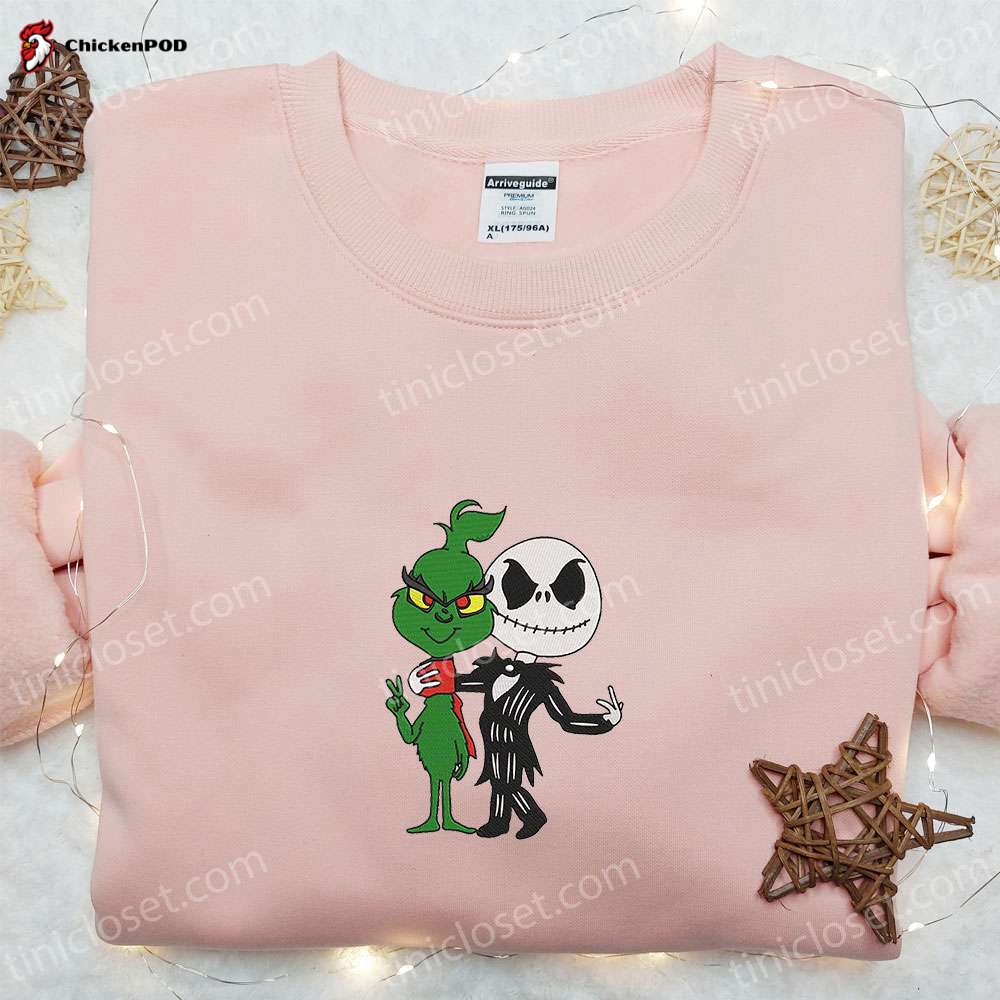 Jack Skellington & Grinch Embroidered Shirt – Funny T-shirt Best Family Gifts