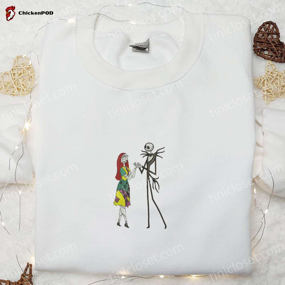 Nightmare Before Christmas Jack & Sally Embroidered Shirt: Nike Inspired Sweatshirt with Characters – Limited Edition