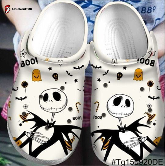 Jack Skellington Boo Crocs-Slippers Classic Clogs Shoes In White