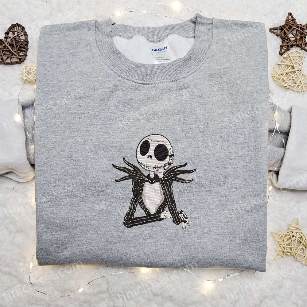 Shop the Spooky Jack Skellington Embroidered Sweatshirt and Hoodie – The Nightmare Before Christmas Embroidered Shirt Collection