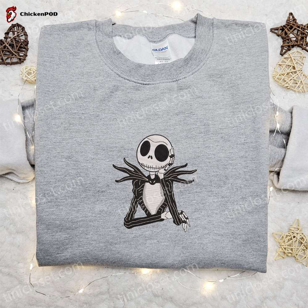 Shop the Spooky Jack Skellington Embroidered Sweatshirt and Hoodie – The Nightmare Before Christmas Embroidered Shirt Collection