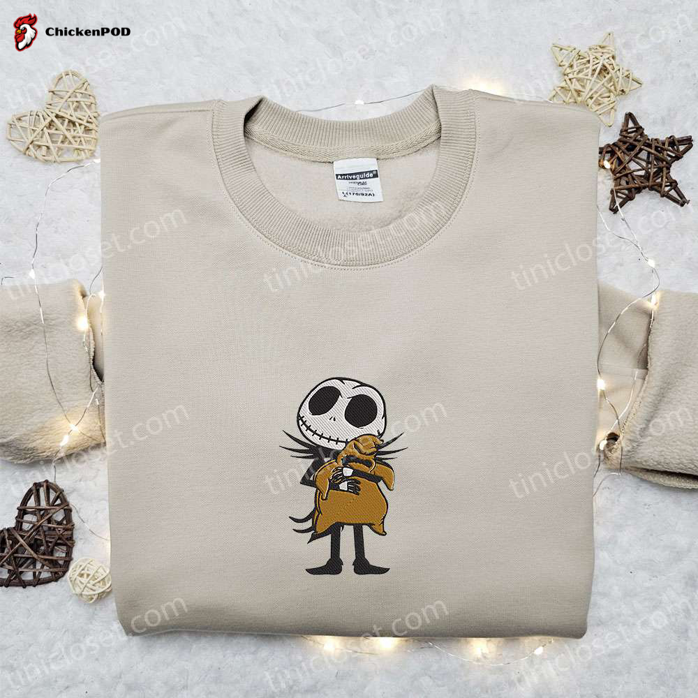 Jack Skellington Hugging Oogie Boogie Embroidered Sweatshirt – Best Nightmare Before Christmas Shirt Perfect Halloween Gift