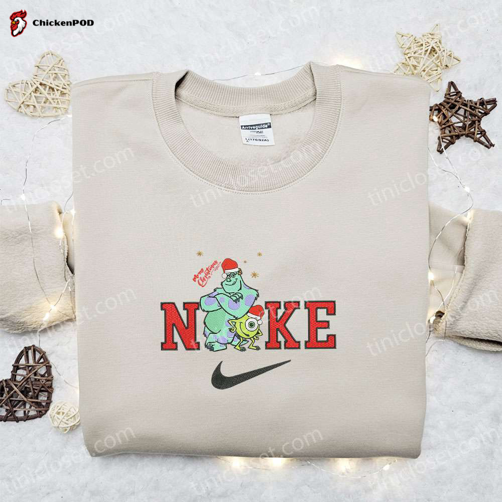 Disney Characters x Nike Christmas Sweatshirt – Perfect Christmas Gift Embroidered James P Sullivan and Mike Wazowski Shirt