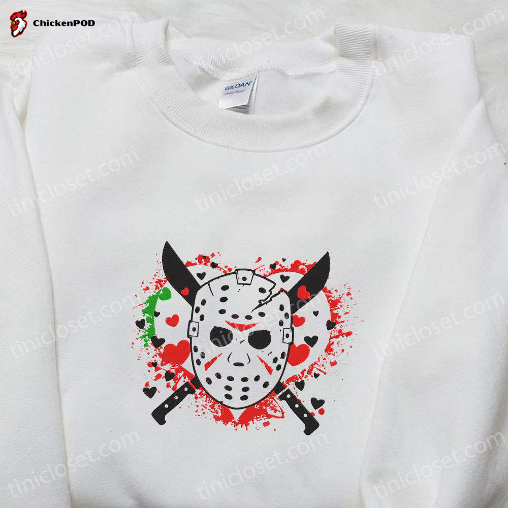 Jason Voorhees You Slay My Heart Embroidered Sweatshirt – Horror Movie Hoodie for Best Halloween Gift