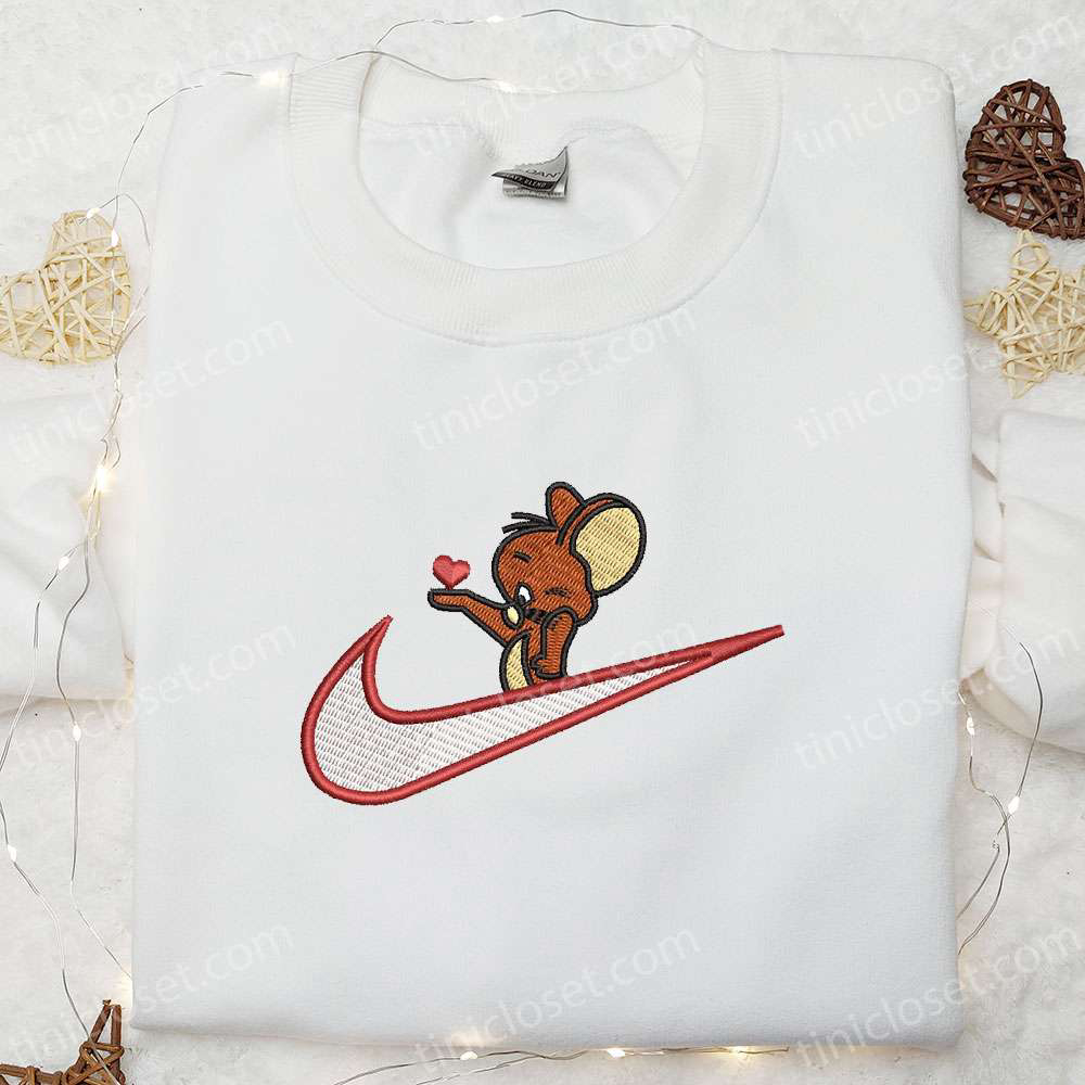 Adorable Jerry Heart Cartoon Shirt: Trendy Embroidered Design for a Stylish Look