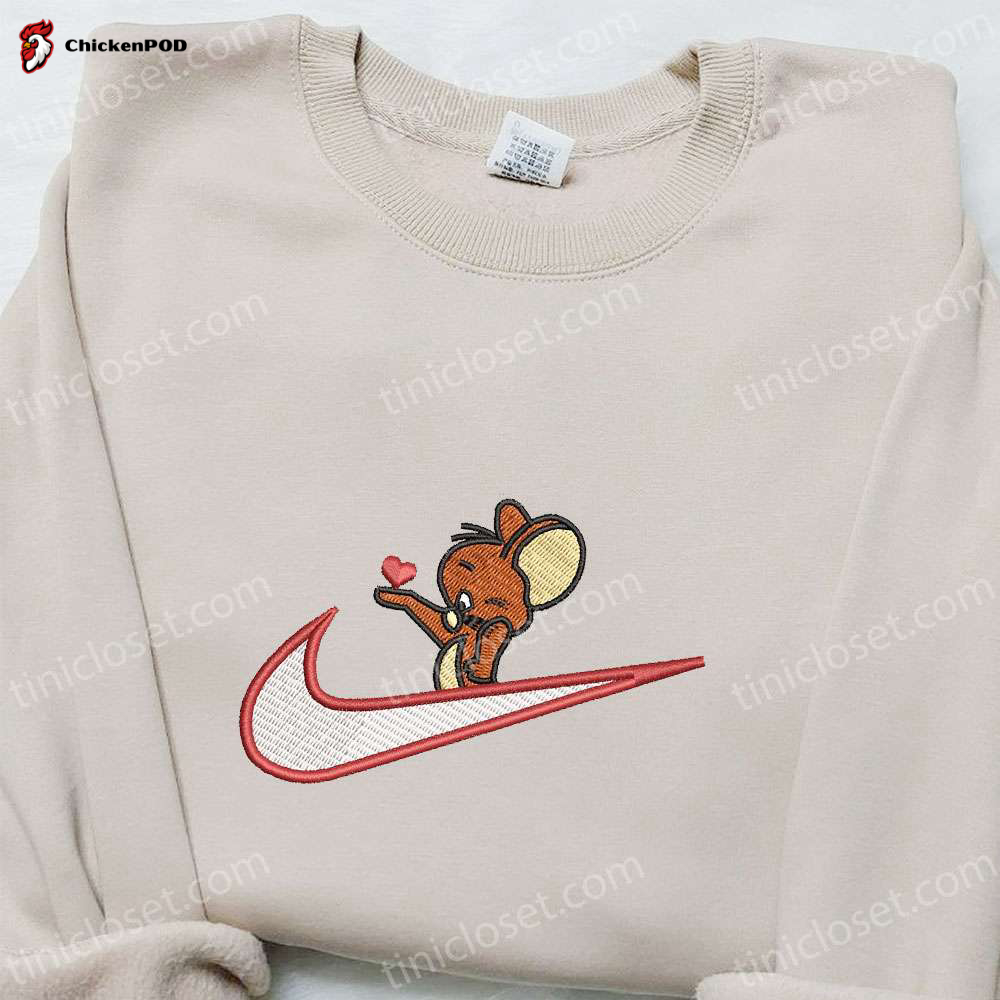 Adorable Jerry Heart Cartoon Shirt: Trendy Embroidered Design for a Stylish Look