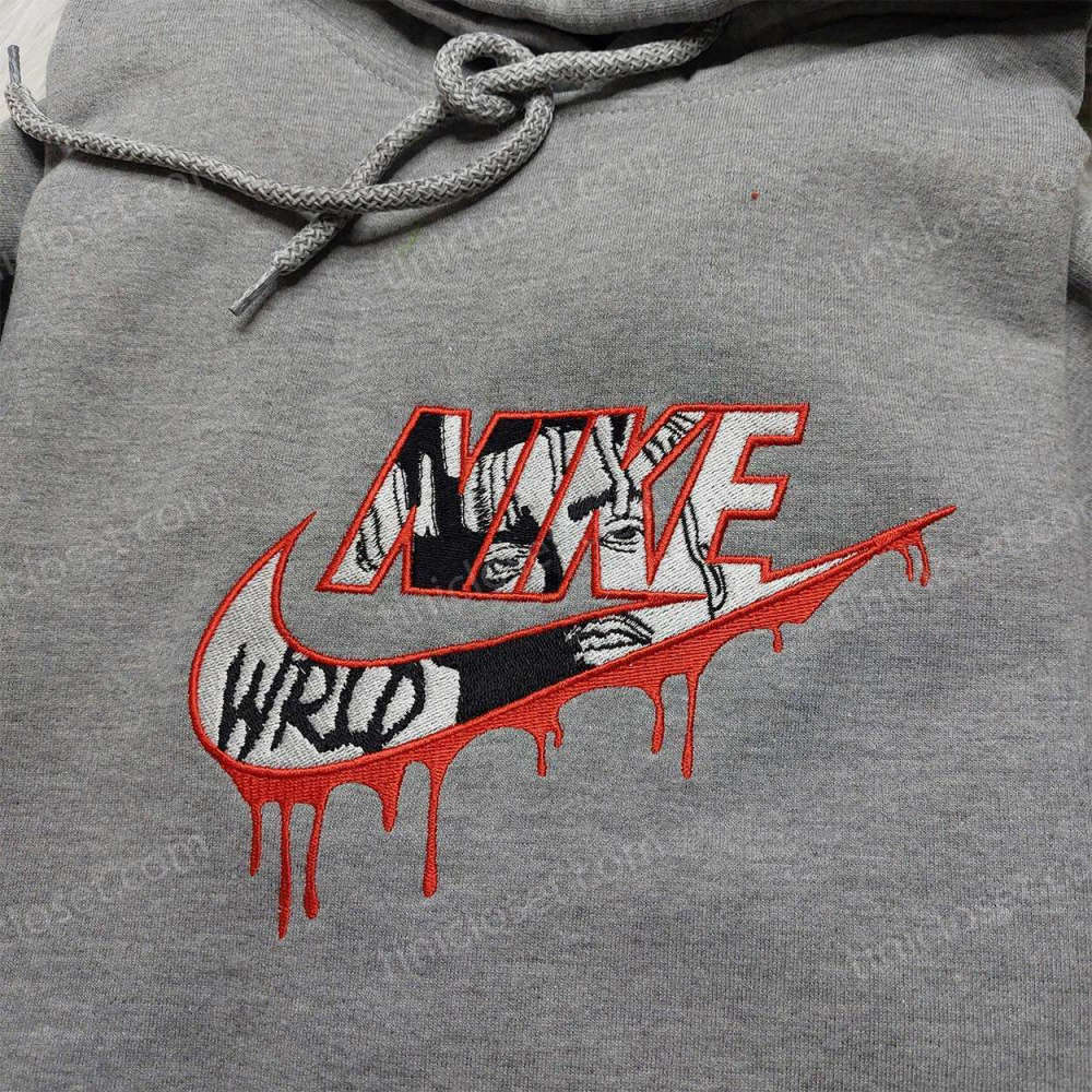 Juice Wrld Nike Embroidered Sweatshirt Logo Hoodie & Celebrity Shirt – Trendy Nike Apparel with Embroidered Designs