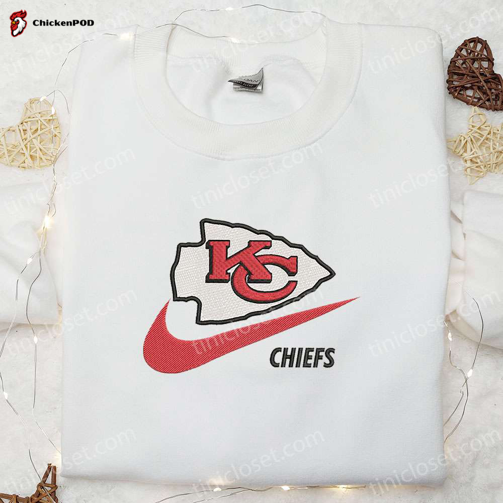 Kansas City Chiefs Nike Swoosh Embroidered Shirt & Hoodie: Perfect NFL Sports Gift Idea