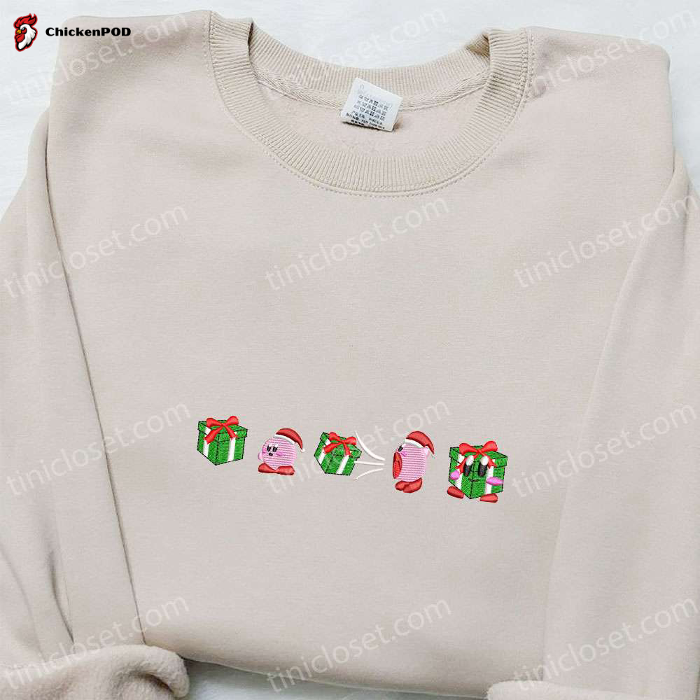 Get Festive with Kirby: Embroidered Christmas Gift Shirt Hoodie & Sweatshirt