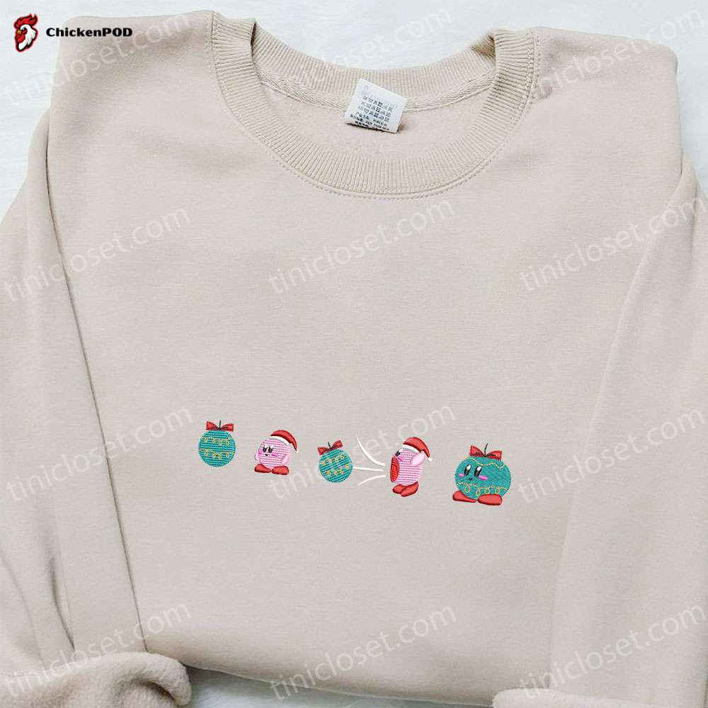 Kirby Christmas Ornament Embroidered Shirt Hoodie & Sweatshirt – Festive Game Character Apparel