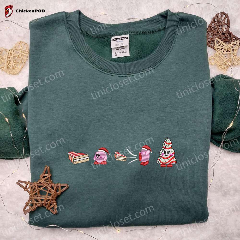 Kirby Embroidered Christmas Shirt Hoodie & Sweatshirt – Festive Game Character Apparel