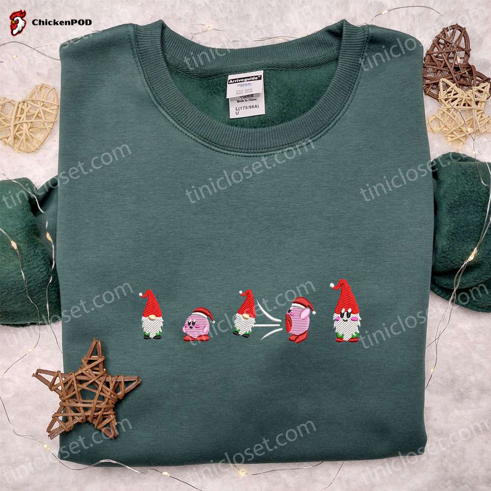 Kirby Eating Gnome: Embroidered Shirt Hoodie Sweatshirt Game Character Christmas Apparel