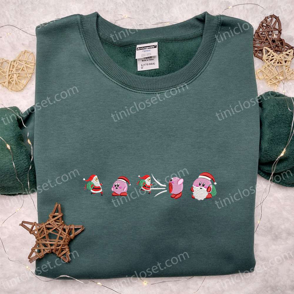 Christmas Kirby Apparel: Santa Embroidered Shirt Hoodie & Sweatshirt – Game Character Merchandise