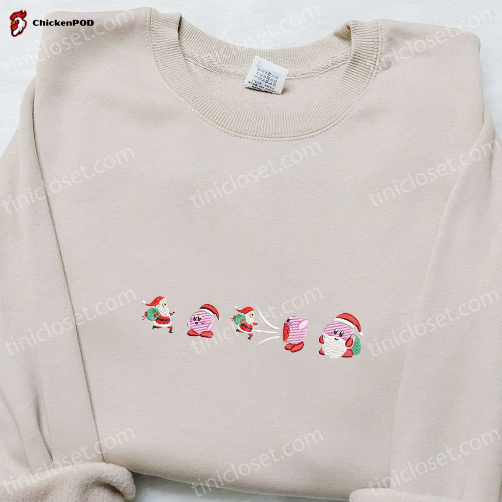 Christmas Kirby Apparel: Santa Embroidered Shirt Hoodie & Sweatshirt – Game Character Merchandise