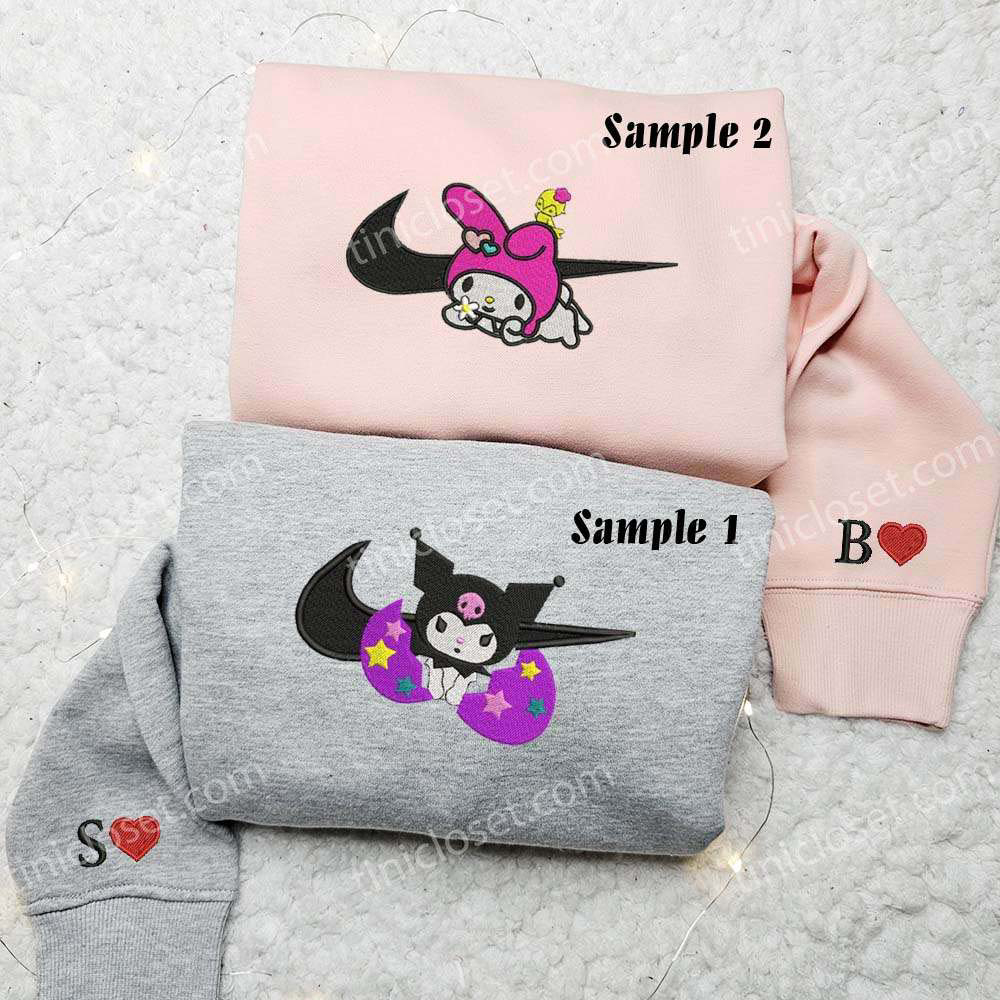 Adorable Kuromi and My Melody Embroidered Couples Shirts: Perfect Matching Outfits for Anime Lovers!