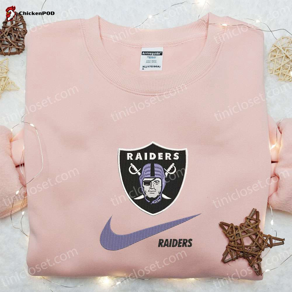 Las Vegas Raiders x Nike Swoosh Shirt & Hoodie: NFL Sports Embroidered Gear Ideal Gift