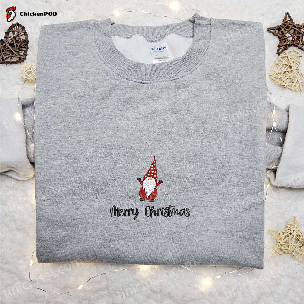 Little Gnome Merry Christmas Shirt & Hoodie: Cute Embroidered Gift Ideas for Family