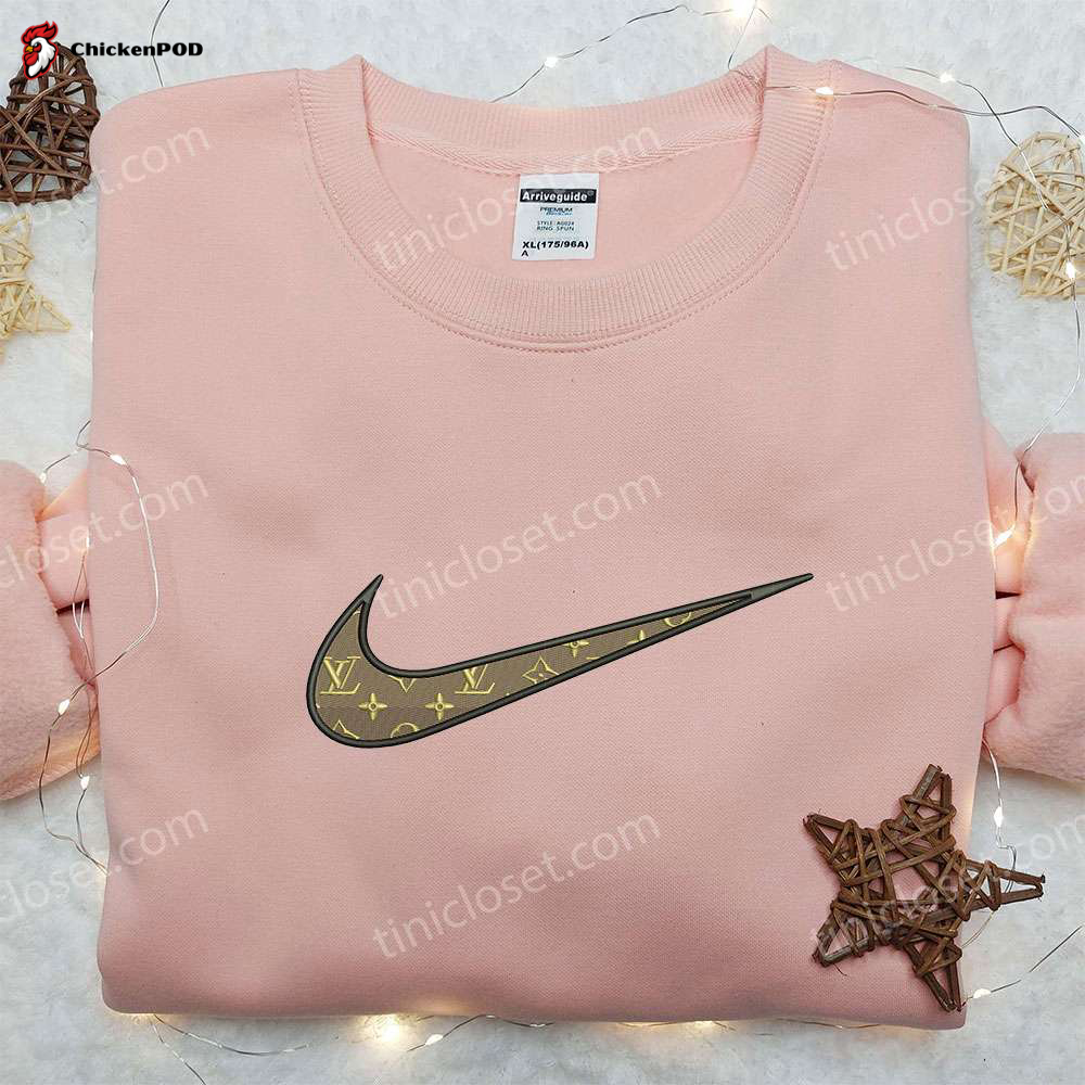 Stylish Louis Vuitton x Nike Swoosh Hoodie & Shirt: Perfect Family Gift