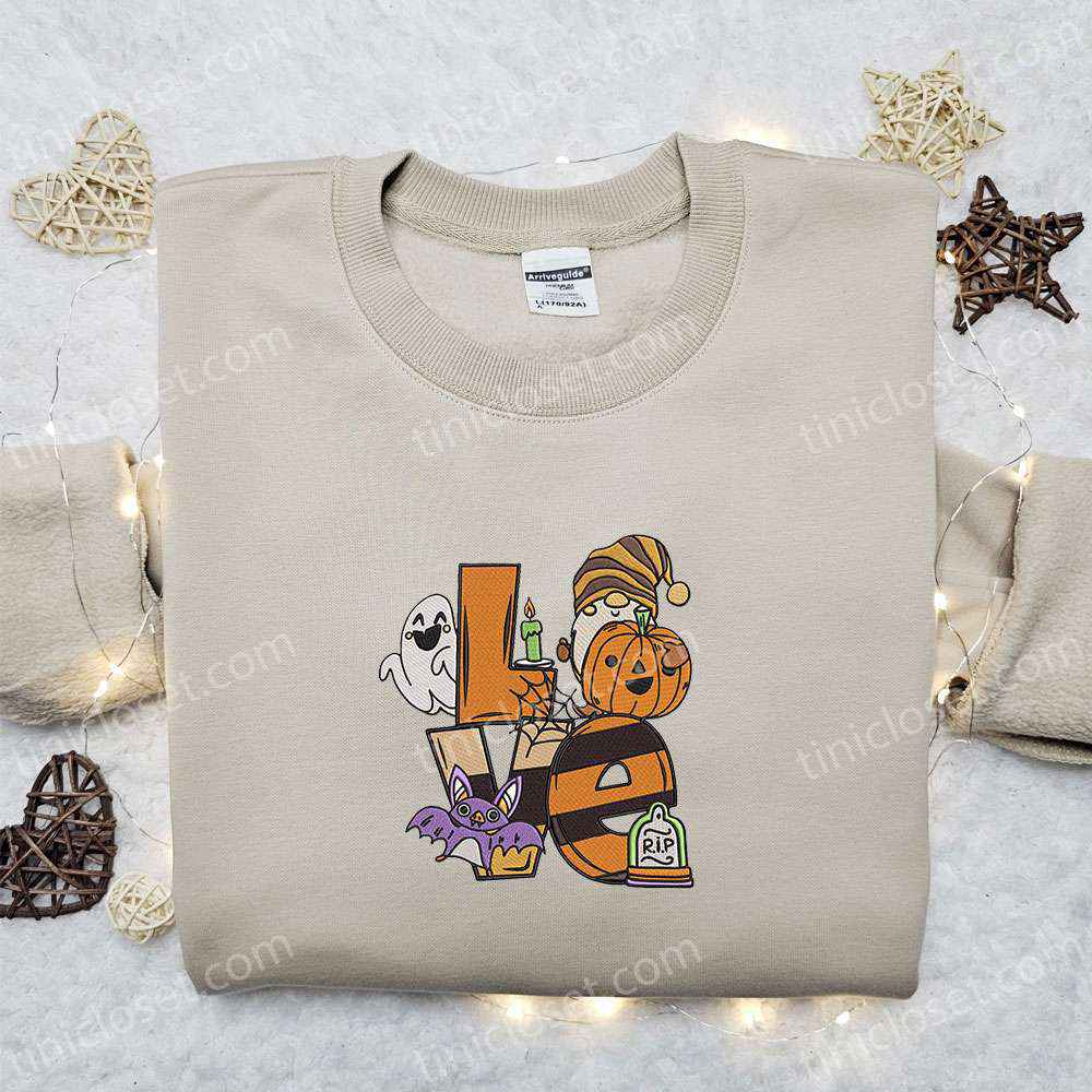 Spooky Halloween Embroidered Sweatshirt & Hoodie: Love Pumpkin Ghost Bat Halloween Shirt Ideas