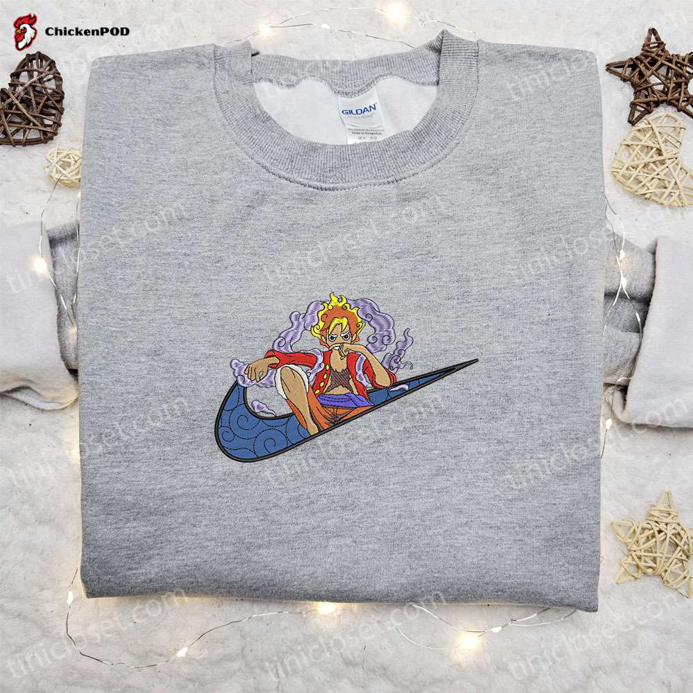 Luffy Gear 5 x Swoosh Anime Embroidered Sweatshirt: One Piece Shirt Perfect Family Gift