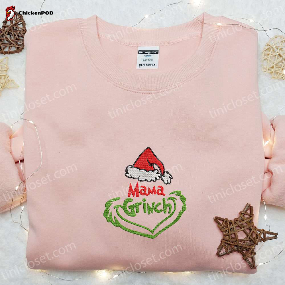 Mama Grinch Embroidered Shirt & Hoodie: Best Christmas Gifts for Family