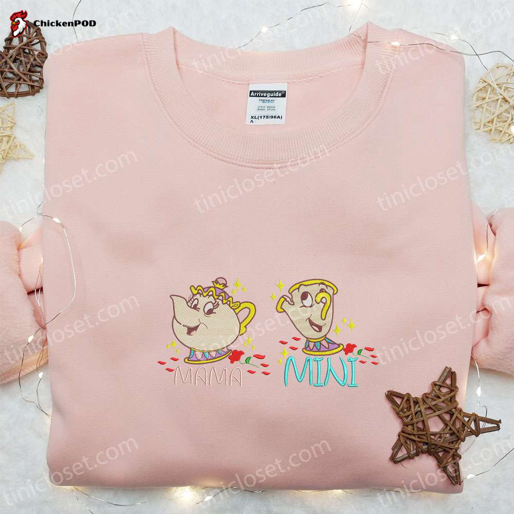 Mama Mini Mrs Pot & Chip Embroidered Shirt & Disney Characters Hoodie – Perfect Mother’s Day Gift