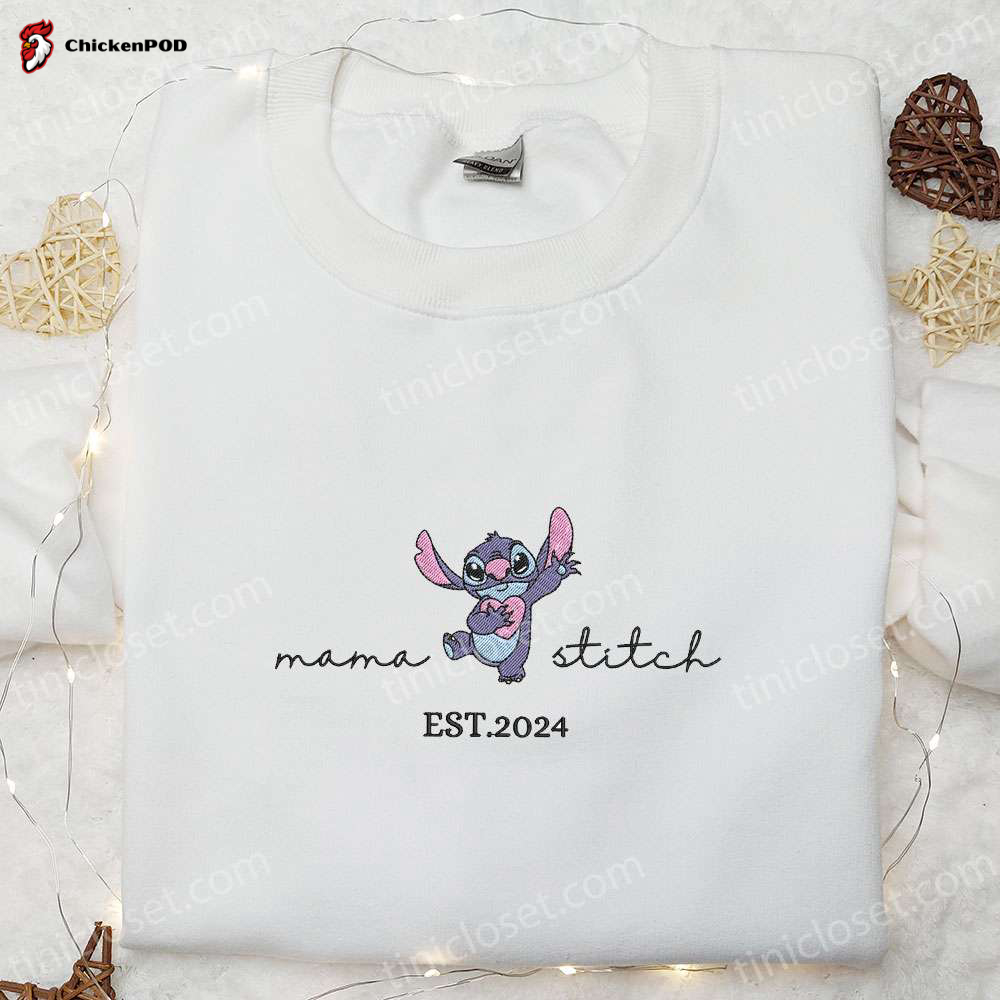 Mama Stitch Heart Embroidered Shirt & Disney Characters Hoodie: Perfect Mother’s Day Gift Idea!