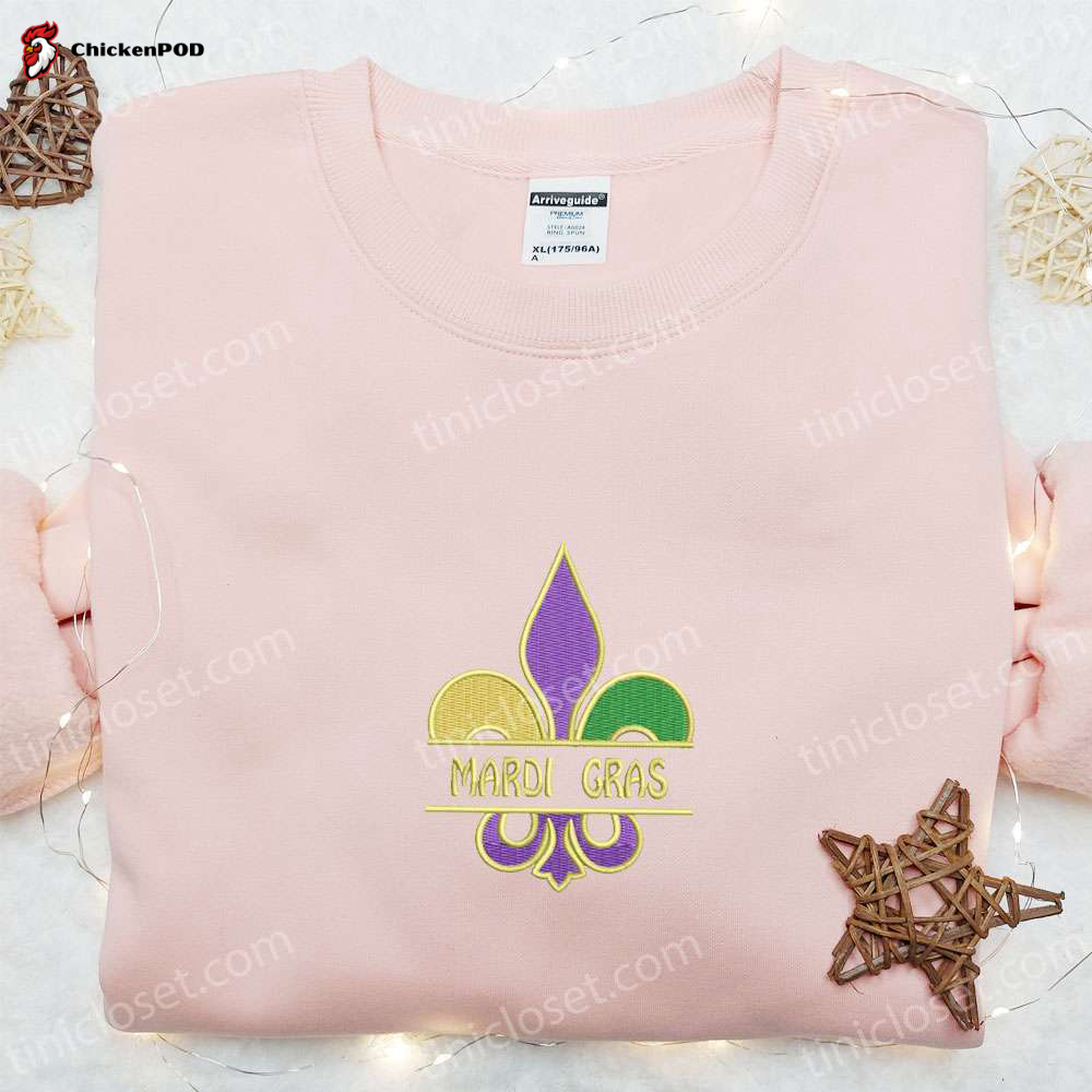 Mardi Gras Fleur De Lis Embroidered Shirt & Holiday Hoodie: Perfect Gift Ideas for Festive Occasions!