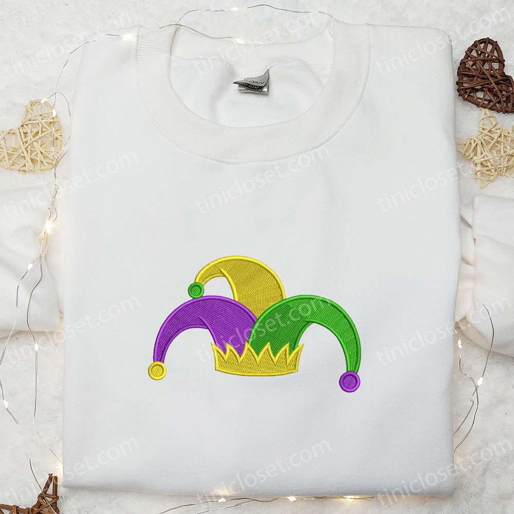 Stylish Mardi Gras Jester Hat Embroidered Shirt & Holiday Hoodie – Perfect Gift Ideas