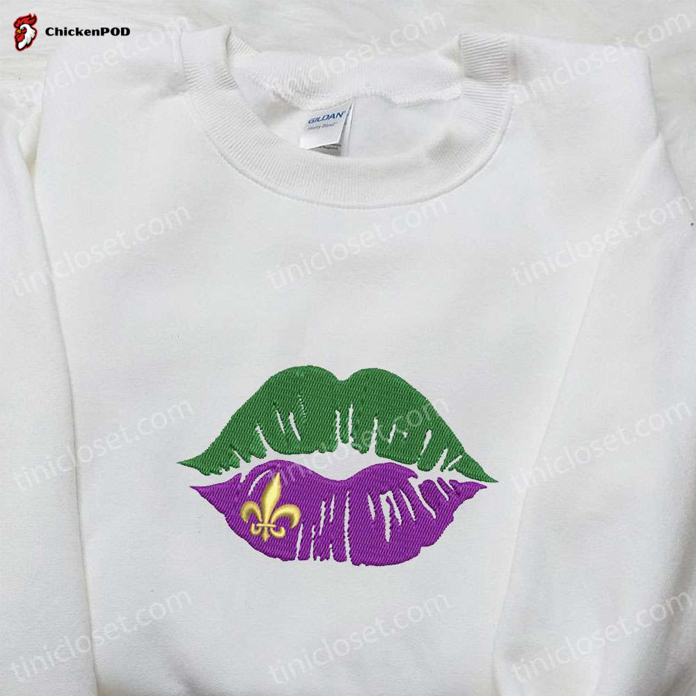 Mardi Gras Lips Embroidered Shirt & Holiday Hoodie: Best Gift Ideas for a Festive Season