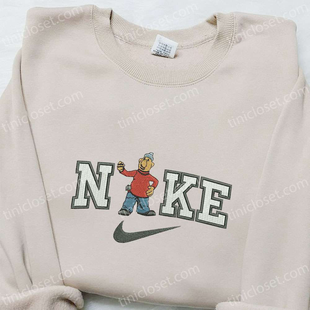 Stylish Mat x Nike Cartoon Embroidered Shirt: Pat and Mat Inspired Nike-Inspired Design