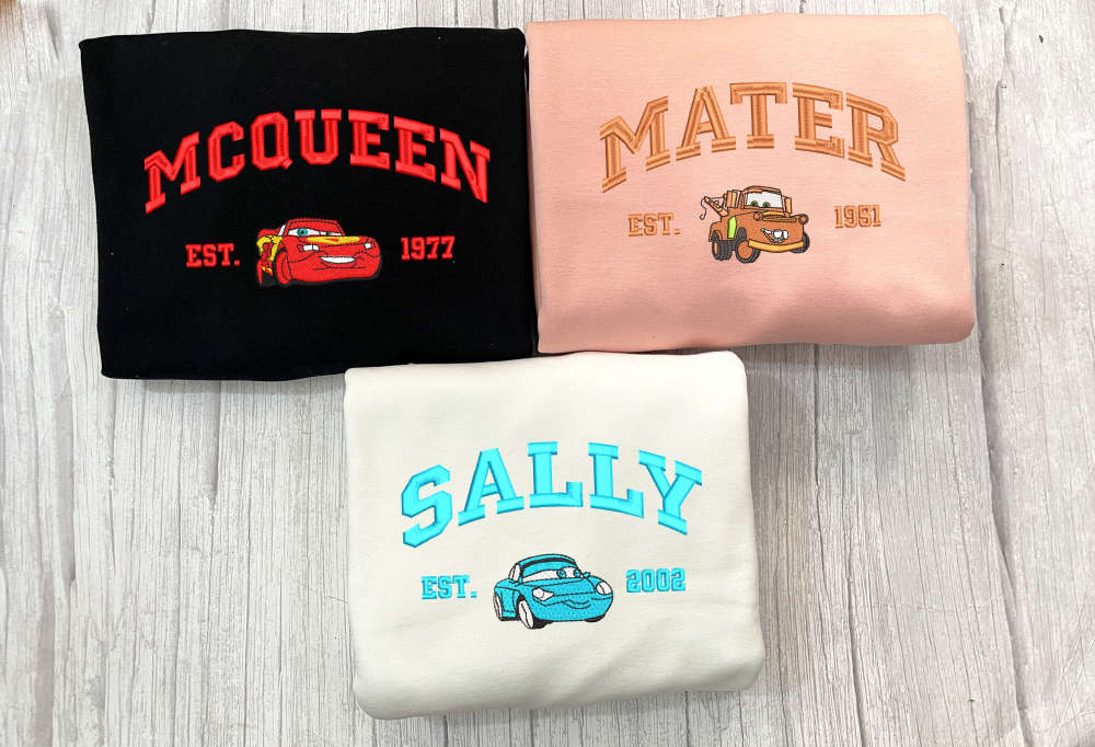 Mcqueen and Sally Embroidered Sweatshirts: Trending Cars Couple Sweater Vintage Shirt and Embroidery Hoodie