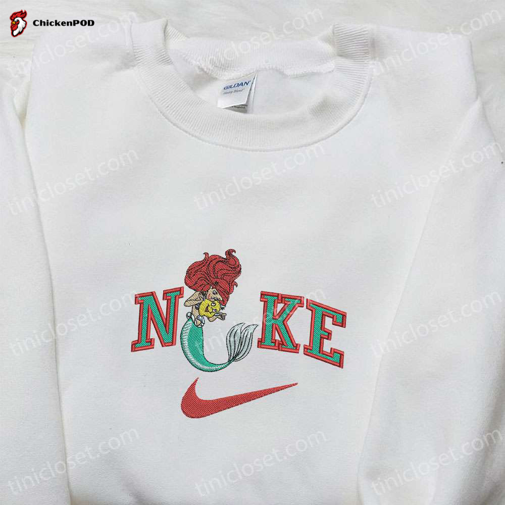 Mermaid Ariel x Nike Cartoon Embroidered Hoodie & Disney Characters Shirt – Nike Inspired Embroidery