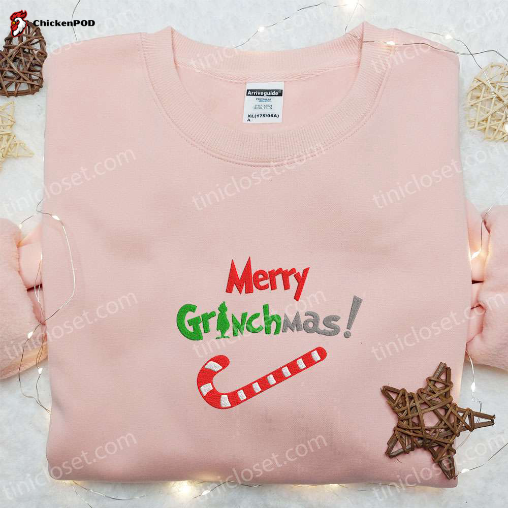 Merry Grinchmas Candy Cane Shirt & Retro Hoodie: Perfect Family Christmas Gifts!