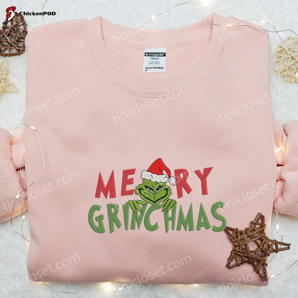 Merry Grinchmas Love Sweatshirt: Best Christmas Gift Ideas for Family – Festive Embroidered Shirt