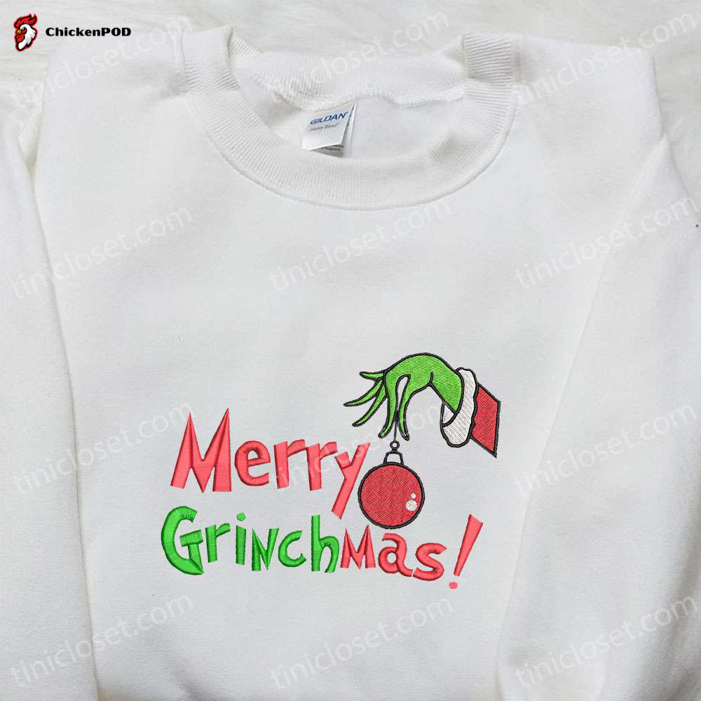 Merry Grinchmas Grinch Hand Ornament Embroidered Shirt & Hoodie: Best Christmas Gifts for Family