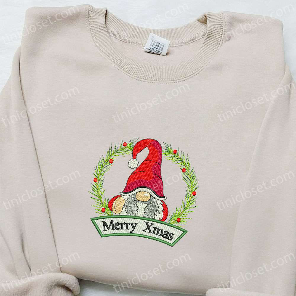 Merry Xmas Gnome Santa Shirt & Hoodie: Best Christmas Gifts for Family – Festive Embroidered Collection!