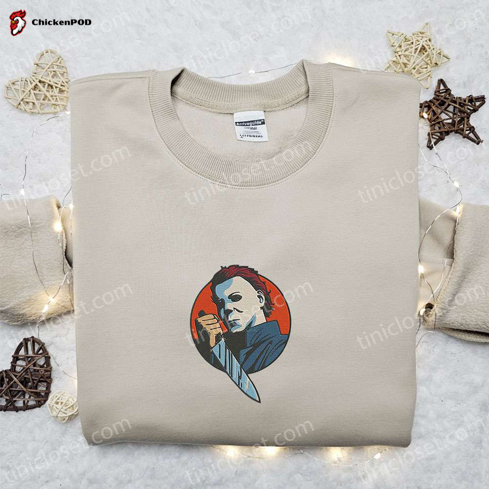 Spooky Michael Myers Embroidered Hoodie: Perfect Halloween Horror Movie Sweatshirt Ideal Family Gift