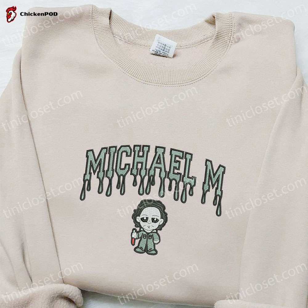 Spooky Embroidered Shirt: Michael Myers & Horror Movie Characters in Knife Design