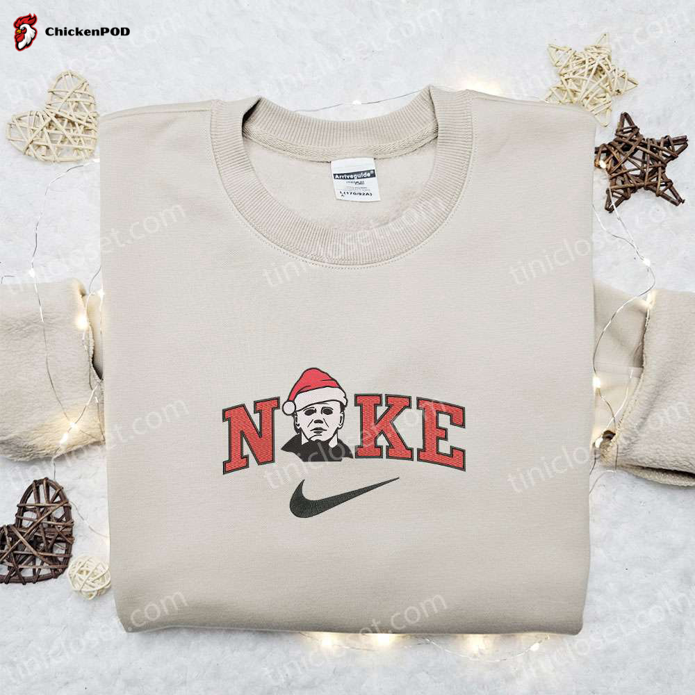 Michael Myers Face x Nike Embroidered Sweatshirt: Movie Merry Christmas Shirt – Best Gift Ideas