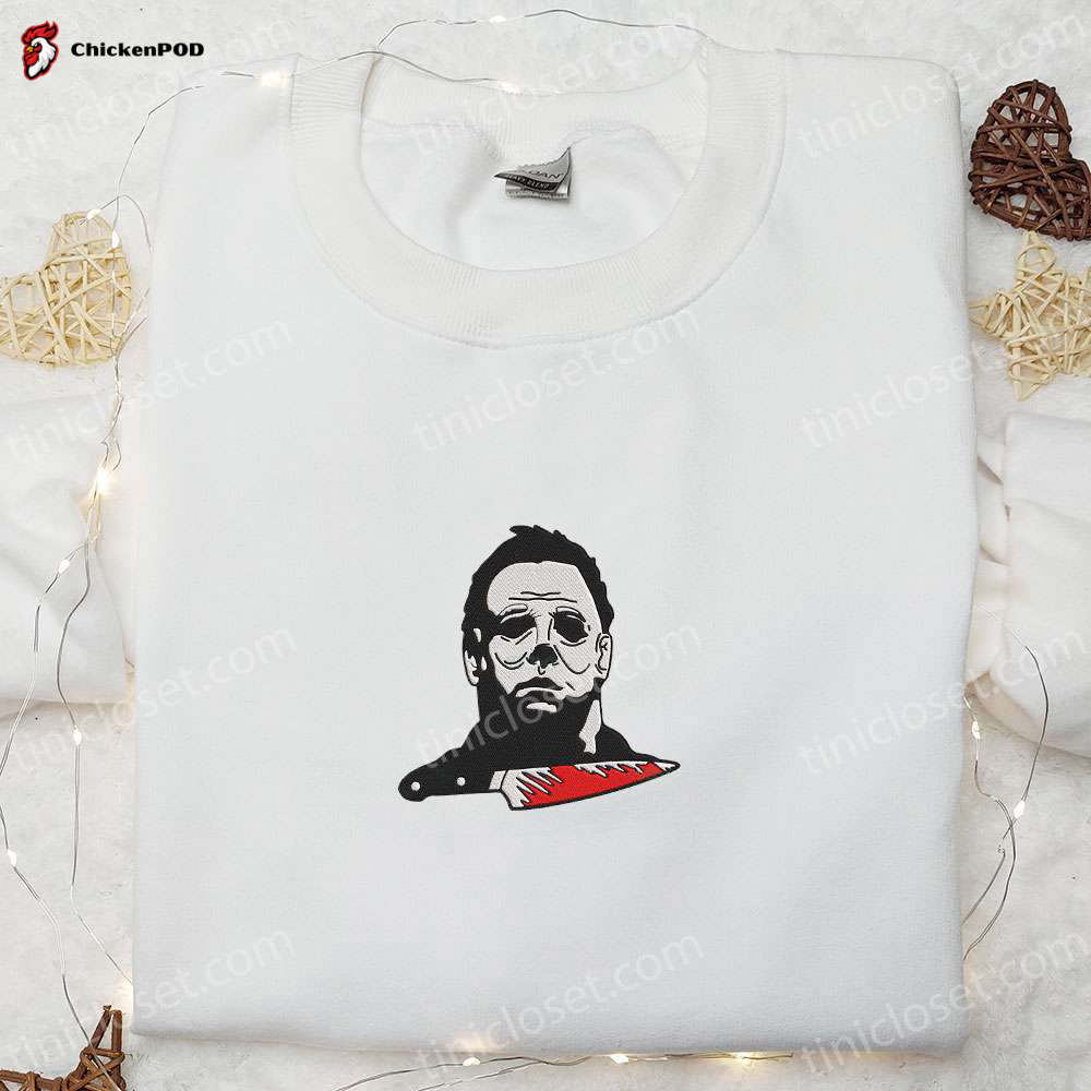 Spooky Michael Myers Knife Embroidered Shirt – Perfect Halloween Horror Movie Gift Idea