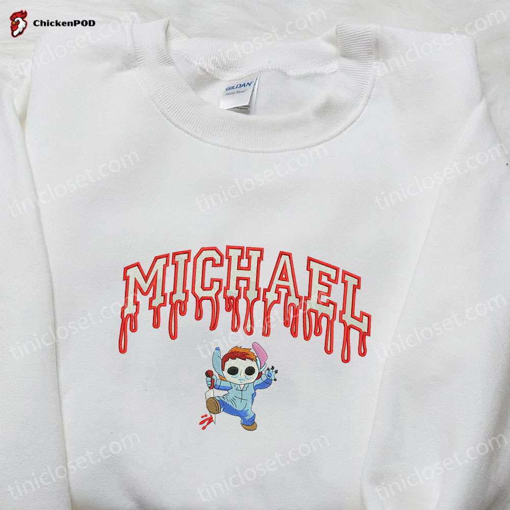 Spooky Embroidered Shirt: Michael Myers & Horror Movie Characters in Knife Design