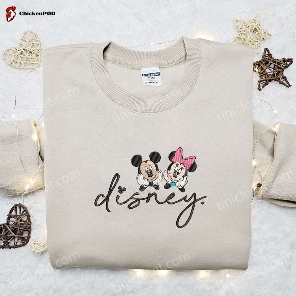 Mickey And Minnie Disney Embroidered Shirt & Hoodie: Perfect Couple s Gift Featuring Beloved Disney Characters