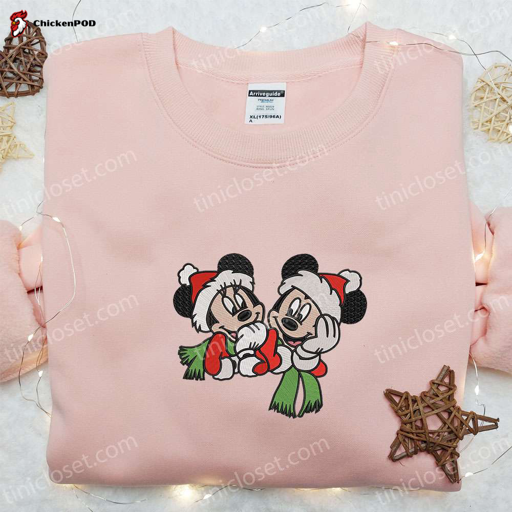 Mickey & Minnie Mouse Xmas Embroidered Shirt Disney Characters Hoodie Christmas Sweatshirt: Festive Disney Apparel