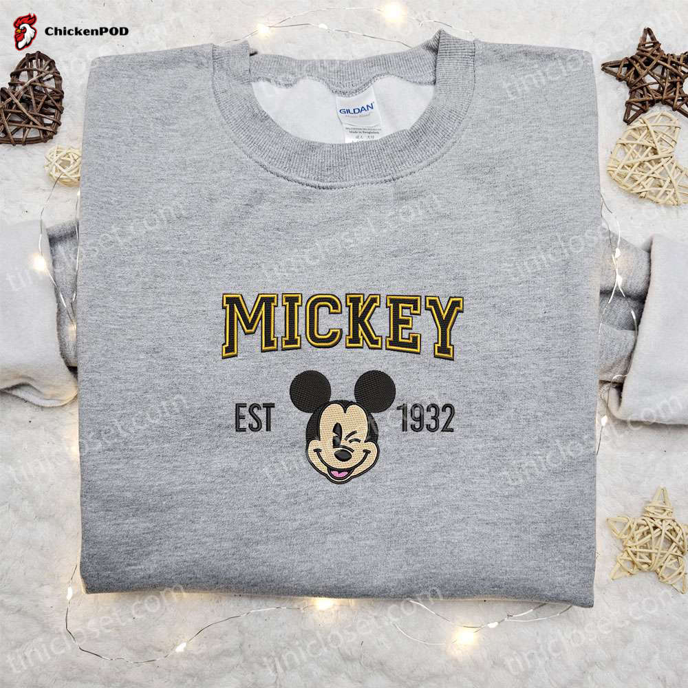 Mickey Est 1932 Embroidered Shirt & Disney Characters Hoodie: Perfect Gift Ideas