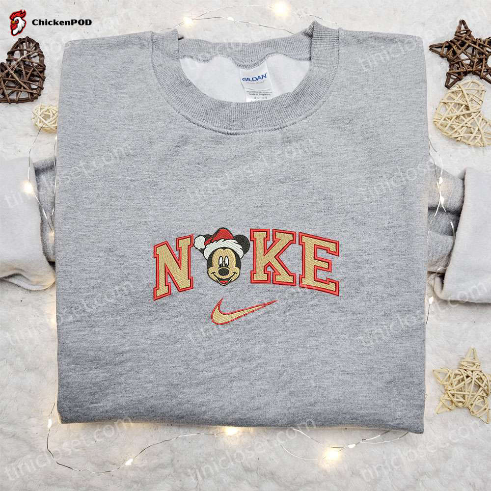 Mickey Mouse Santa x Nike Embroidered Shirt Disney Characters Hoodie & Christmas Sweatshirt: Festive Disney Apparel!