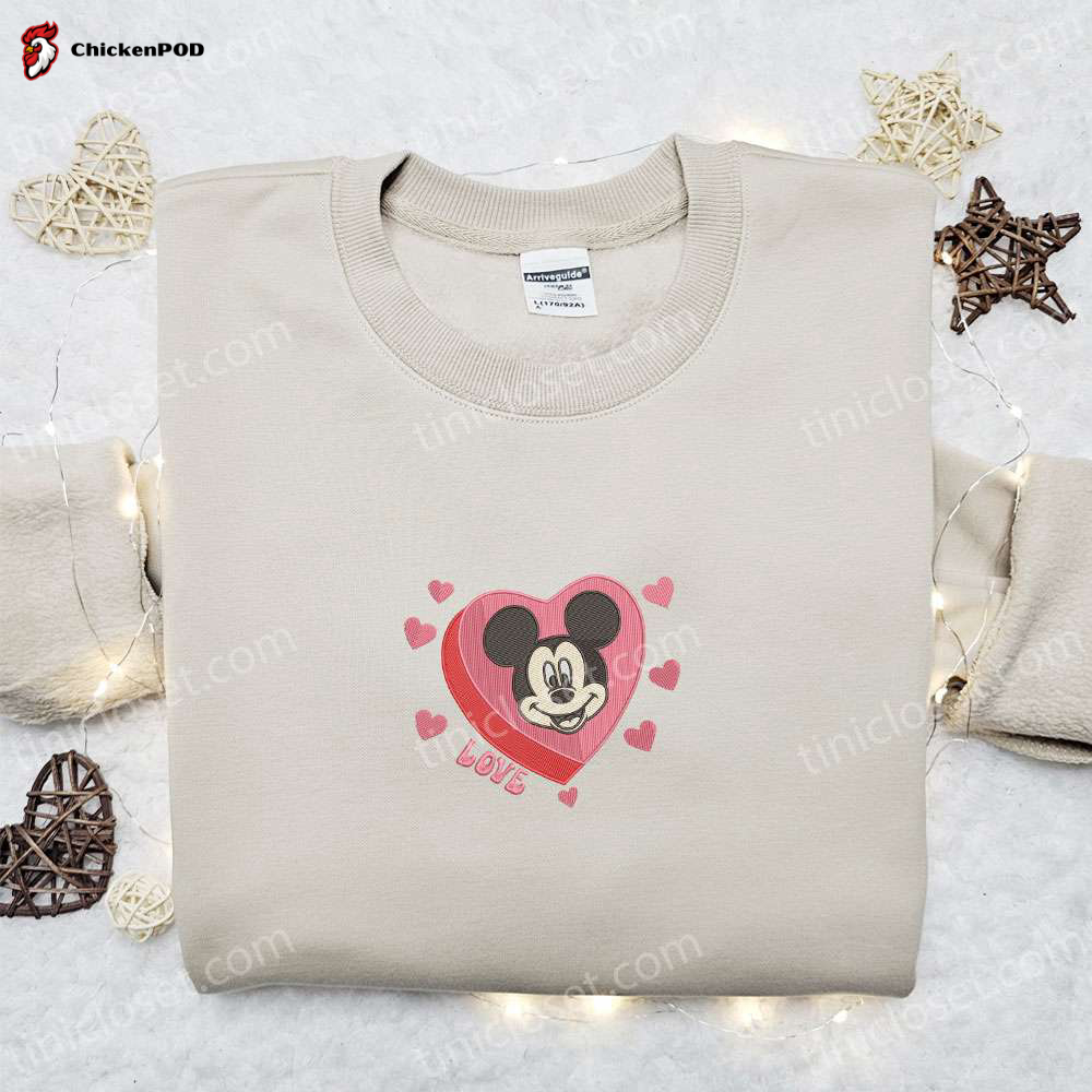 Disney Characters Embroidered Shirt & Hoodie: Perfect Family Gift Mickey Hearts Love Design