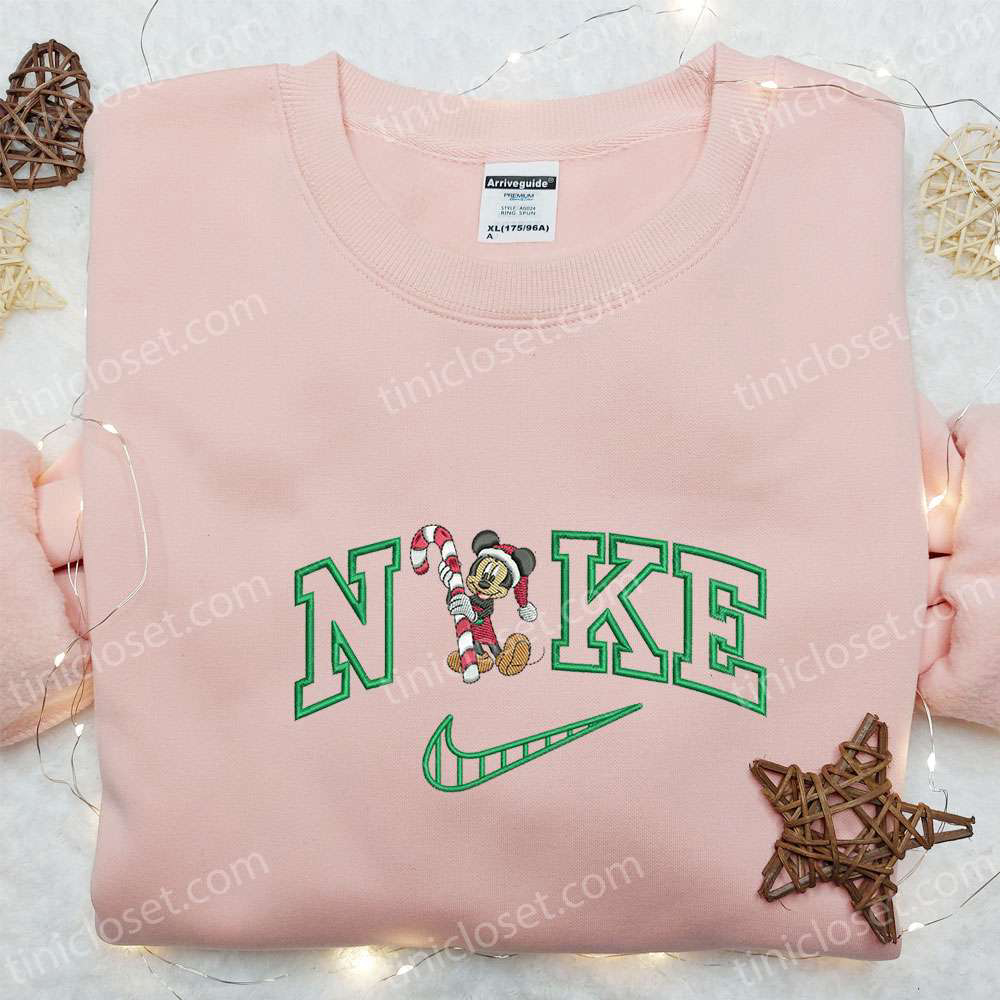 Mickey Mouse Candy Cane Xmas x Nike Embroidered Tshirt: Best Nike Inspired Christmas Gift Idea