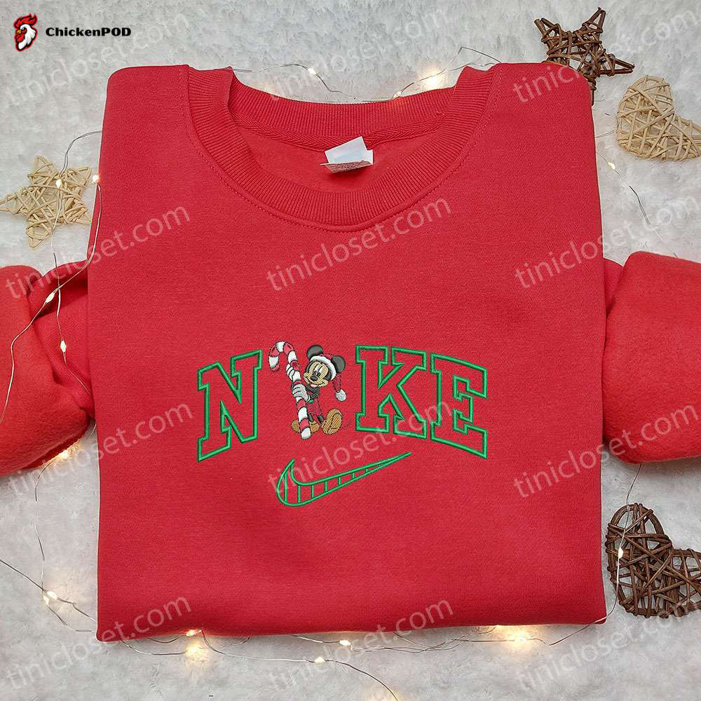 Mickey Mouse Candy Cane Xmas x Nike Embroidered Tshirt: Best Nike Inspired Christmas Gift Idea